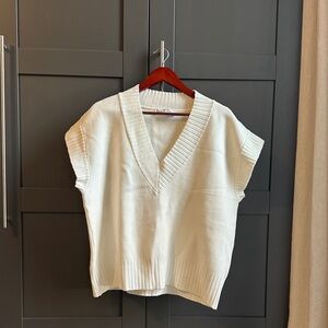 Zara Cream Ribbed Knit V-Neck Vest